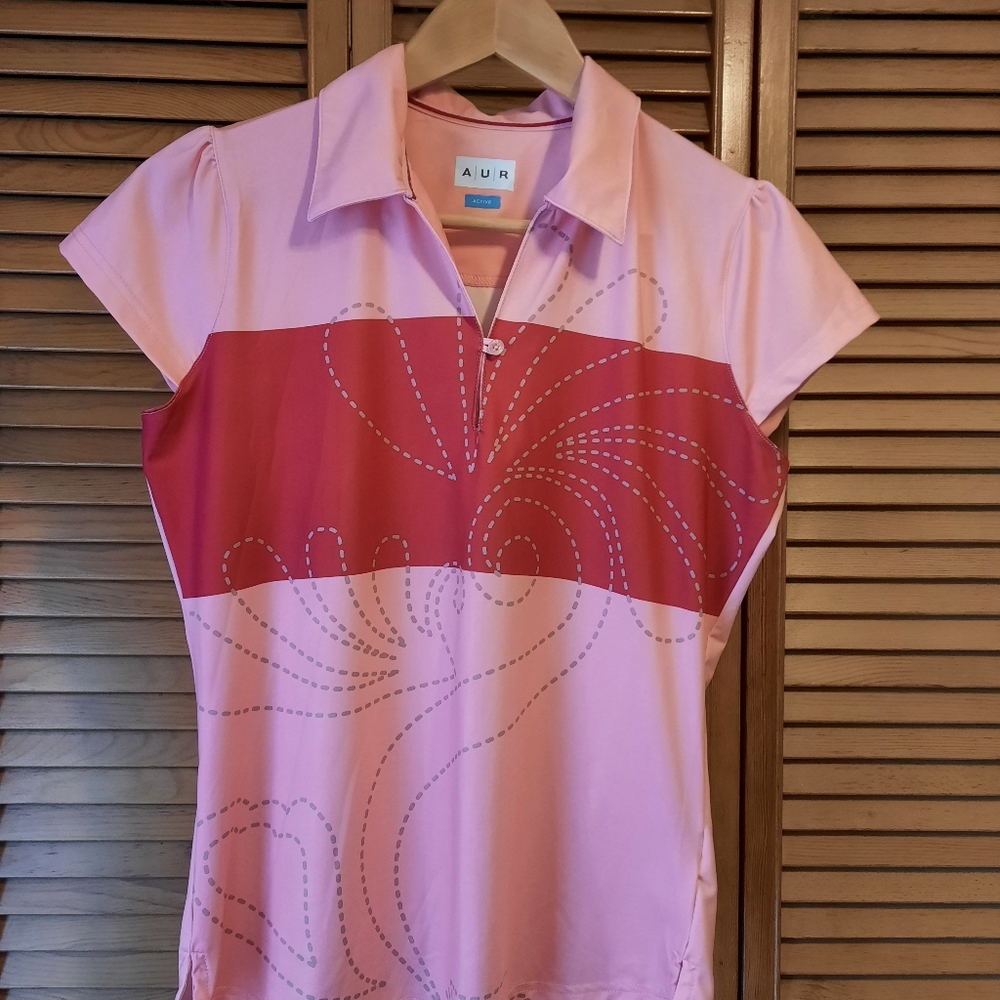 AUR Pink Abstract Print Golf Polo